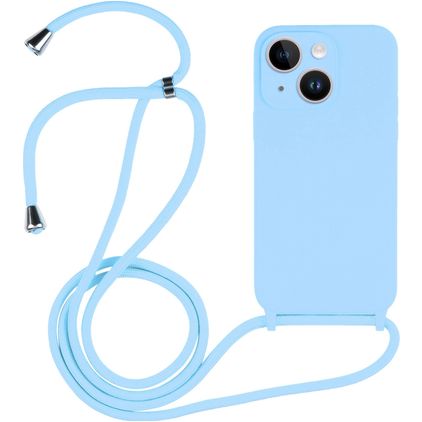 Mobigear Lanyard iPhone 15 Plus Siliconen Hoesje met koord - Blauw