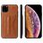 Fierre Shann Card Pocket iPhone 11 Pro Hoesje Backcover met Pasjeshouder en Standaard - Cognac