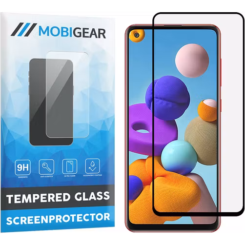 Mobigear Premium Samsung Galaxy A21s Glazen Screenprotector - Case Friendly - Zwart