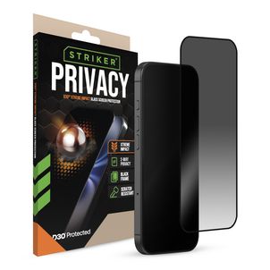Striker Xtreme Impact Privacy iPhone 16 Pro Max Glazen Screenprotector Privacy - Case Friendly - Zwart