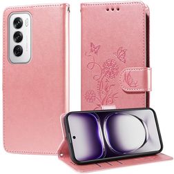 Mobigear Flowers OPPO Reno 12 Pro Hoesje Bookcase Portemonnee - Roségoud