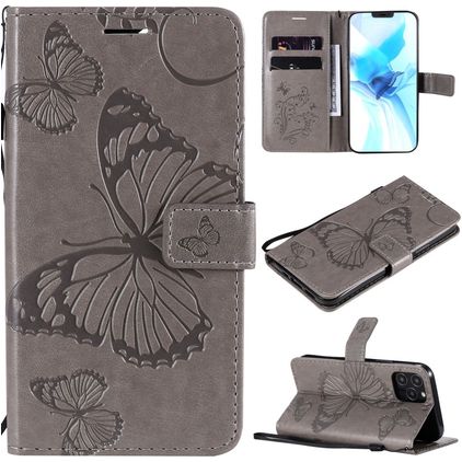 Mobigear Butterfly iPhone 12 Pro Hoesje Bookcase Portemonnee - Grijs