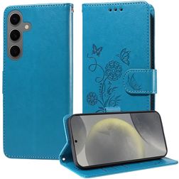 Mobigear Flowers Samsung Galaxy S25 Hoesje Bookcase Portemonnee - Blauw