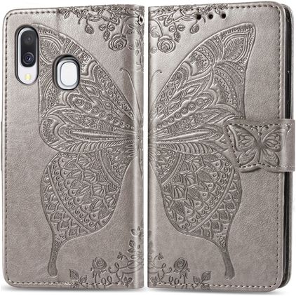 Mobigear Butterfly Samsung Galaxy A40 Hoesje Bookcase Portemonnee - Grijs