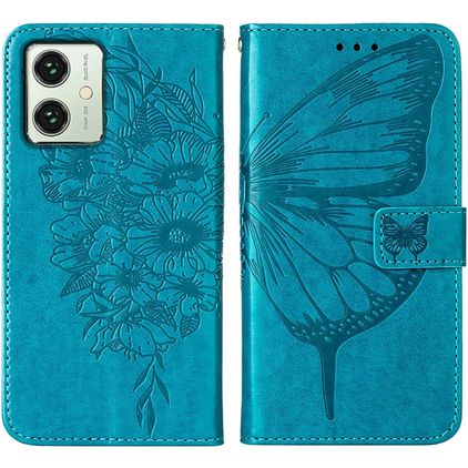 Mobigear Butterfly Motorola Moto G54 Hoesje Bookcase Portemonnee - Blauw