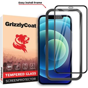 GrizzlyCoat Easy Fit iPhone 12 Glazen Screenprotector - Case Friendly + Installatie Frame - Zwart
