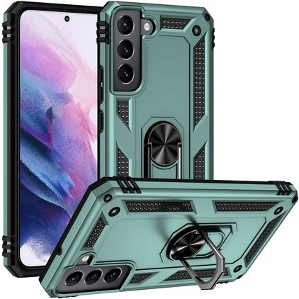 Mobigear Armor Ring Samsung Galaxy S22 Hoesje Hardcase Backcover Shockproof met Ringhouder - Groen