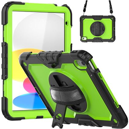 Mobigear SureGrip Xtreme iPad 11 (2025) Hoes Hard Kunststof,Siliconen Backcover + Schouderband + Standaard - Zwart / Groen