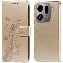 Mobigear Flowers OPPO Find X9 Pro Hoesje Bookcase Portemonnee - Goud
