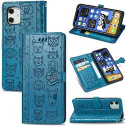 Mobigear Cat and Dog iPhone 12 Hoesje Bookcase Portemonnee - Blauw