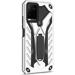 Mobigear Armor Stand Vivo Y21s Hoesje Hardcase Backcover Shockproof met Standaard - Zilver