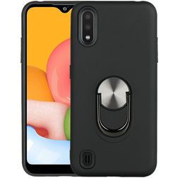 Mobigear Armor Ring Samsung Galaxy A01 Hoesje Hardcase Backcover Shockproof met Ringhouder - Zwart