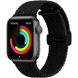 Mobigear Braided Mag Nylon Apple Watch Bandje Magneetsluiting - 49/46/45/44 mm - Zwart