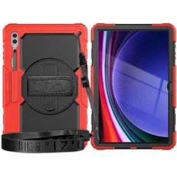 Mobigear SureGrip Xtreme Samsung Galaxy Tab S9 Ultra Hoes Hard kunststof / Siliconen Backcover + Schouderband + Standaard - Zwart / Rood