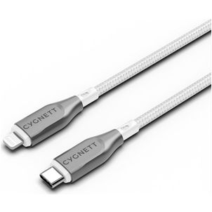 Cygnett Armoured Braided USB-C naar Apple Lightning Kabel MFI 2 Meter - Wit