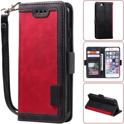 Mobigear Two Tone iPhone SE (2020) Hoesje Bookcase Portemonnee - Zwart / Rood