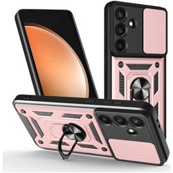 Mobigear Armor Ring Cam Slide Samsung Galaxy S25 FE Hoesje Hardcase Backcover Shockproof met Ringhouder en Camera Slider - Roségoud