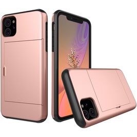 Mobigear Card iPhone 11 Hoesje Hardcase Backcover Shockproof met Pasjeshouder - Roségoud