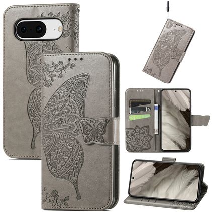 Mobigear Butterfly Google Pixel 8 Hoesje Bookcase Portemonnee - Grijs