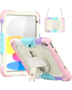 Mobigear SureGrip Xtreme iPad 11 (2025) Hoes Hard Kunststof,Siliconen Backcover + Schouderband + Standaard - Rainbow