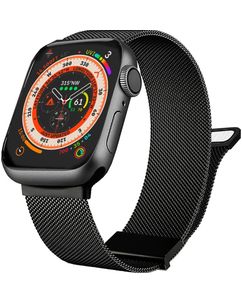 Mobigear Luxury Loop Milanese Apple Watch Bandje Magneetsluiting - 49/46/45/44 mm - Zwart