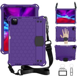 Mobigear HexStrap iPad Air 5 (2022) Hoes Hard Kunststof,EVA Schuim Backcover + Stylus Houder + Schouderband + Standaard - Paars