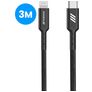 Mobigear Nylon USB-C naar Apple Lightning Kabel MFI 3 m - Zwart