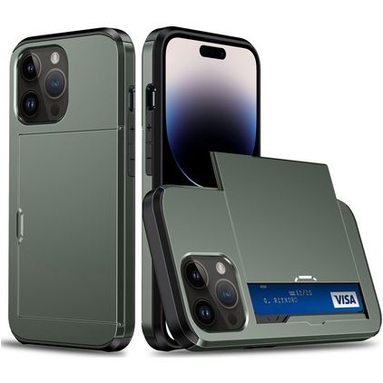 Mobigear Card iPhone 15 Pro Hoesje Hardcase Backcover Shockproof met Pasjeshouder - Legergroen