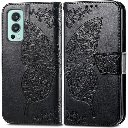 Mobigear Butterfly OnePlus Nord 2 Hoesje Bookcase Portemonnee - Zwart