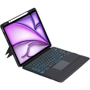 Mobigear Detachable Rotating iPad Air 13 Inch (2025) Hoes QWERTY Bluetooth Toetsenbord Bookcase + Stylus Houder - Zwart