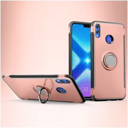 Mobigear Armor Ring HONOR 8X Hoesje Hardcase Backcover Shockproof met Ringhouder - Roségoud