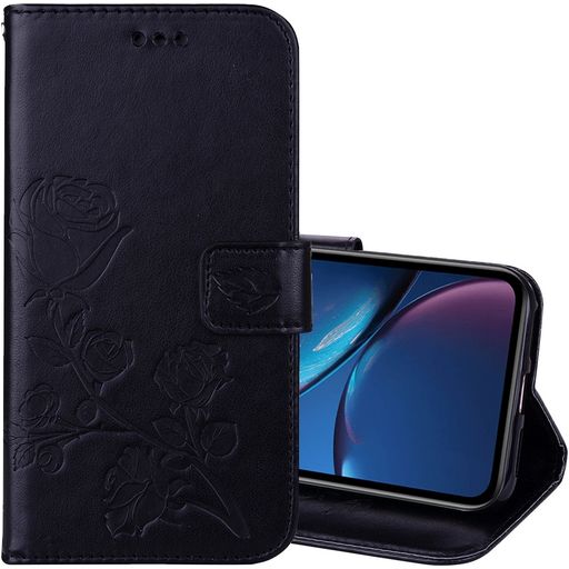 Mobigear Roses iPhone XR Hoesje Bookcase Portemonnee - Zwart