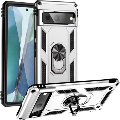 Mobigear Armor Ring Google Pixel 7 Hoesje Hardcase Backcover Shockproof met Ringhouder - Zilver