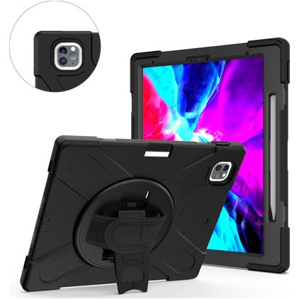 Mobigear SureGrip XGuard iPad Pro 13 Inch (2025) Hoes Hard Kunststof,Siliconen Backcover + Stylus Houder + Schouderband + Standaard - Zwart
