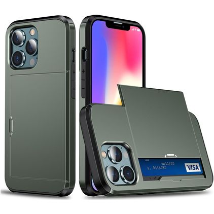 Mobigear Card iPhone 13 Pro Max Hoesje Hardcase Backcover Shockproof met Pasjeshouder - Legergroen