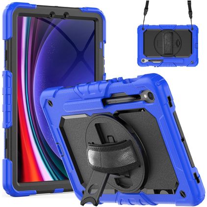 Mobigear SureGrip Xtreme Samsung Galaxy Tab S9 Hoes Hard Kunststof,Siliconen Backcover + Stylus Houder + Schouderband + Standaard - Donkerblauw
