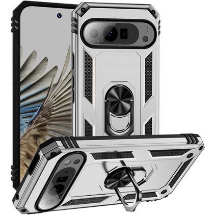 Mobigear Armor Ring Google Pixel 9 Pro XL Hoesje Hardcase Backcover Shockproof met Ringhouder - Zilver
