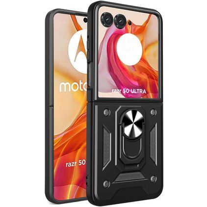 Mobigear Armor Ring Motorola Razr 50 Ultra Hoesje Hardcase Backcover Shockproof met Ringhouder - Zwart