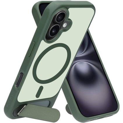 Mobiparts Hardcover iPhone 16 MagSafe Hoesje Hardcase Backcover met Standaard - Satin Green