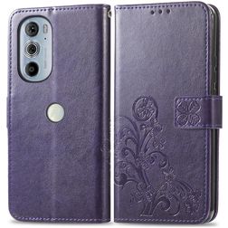 Mobigear Clover Motorola Edge 30 Pro Hoesje Bookcase Portemonnee - Paars
