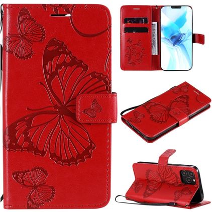Mobigear Butterfly iPhone 12 Hoesje Bookcase Portemonnee - Rood