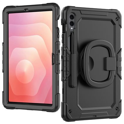 Mobilize Rotating Defender Samsung Galaxy Tab S11 Ultra Hoes Hard Kunststof,Siliconen + Schouderband - Zwart