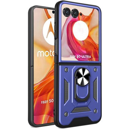 Mobigear Armor Ring Motorola Razr 50 Ultra Hoesje Hardcase Backcover Shockproof met Ringhouder - Blauw