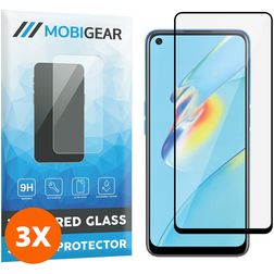 Mobigear Premium OPPO A74 5G Glazen Screenprotector - Case Friendly - Zwart (3-Pack)