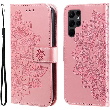 Mobigear Flowers Samsung Galaxy S23 Ultra Hoesje Bookcase Portemonnee - Magenta