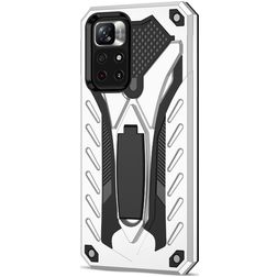 Mobigear Armor Stand Xiaomi Redmi Note 11T Hoesje Hardcase Backcover Shockproof met Standaard - Zilver