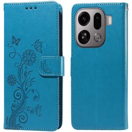 Mobigear Flowers OPPO Find X9 Pro Hoesje Bookcase Portemonnee - Blauw