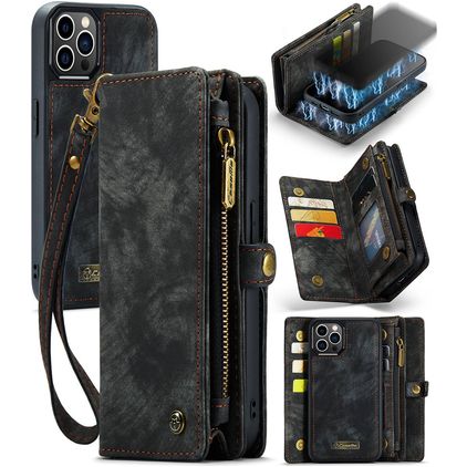 Caseme 008 iPhone 12 Hoesje Uitneembare 2in1 Bookcase Portemonnee - Zwart