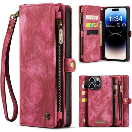 Caseme 008 iPhone 15 Pro Hoesje Uitneembare 2in1 Bookcase Portemonnee - Rood
