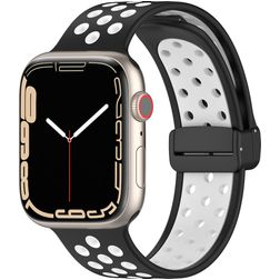 Mobigear Sport Plus Mag Siliconen Apple Watch Bandje Magneetsluiting - 42/41/40/38 mm - Wit / Charcoal